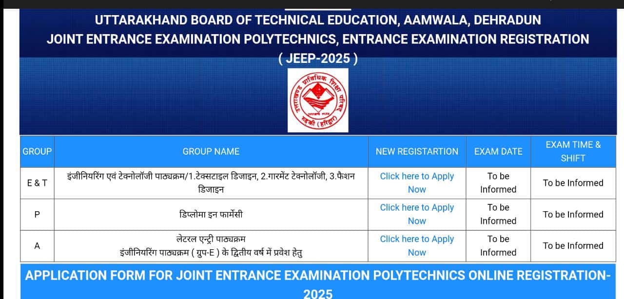 Uttarakhand Polytechnic Form 2025: उत्तराखंड पॉलिटेक्निक एंट्रेंस एग्जाम के लिए रजिस्ट्रेशन शुरू, ऐसे भरें फार्म